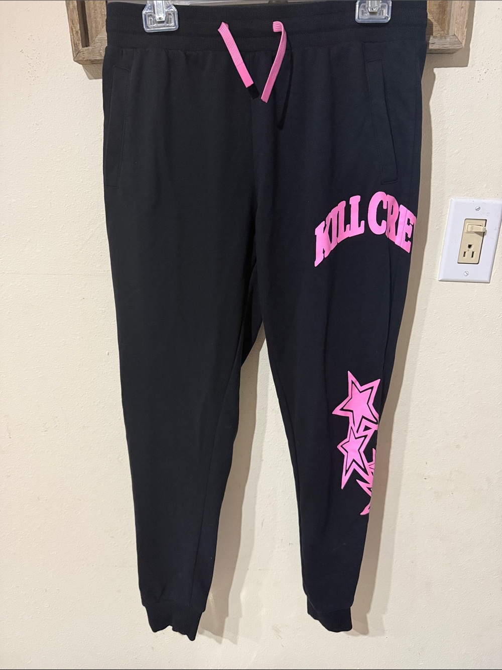 Kill Crew Black Sweatpant Joggers with Pink Star Graphics